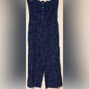 NWT Angashion navy white polka dot strapless jumpsuit size XL